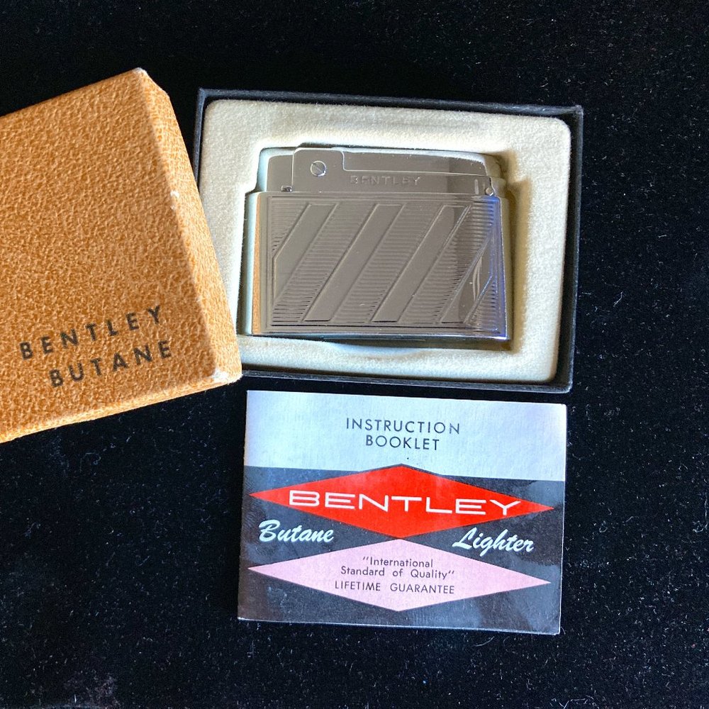BENTLEY Pocket Lighter Vintage Retro Butane MINT Like New 1950's NIB Mid-Century